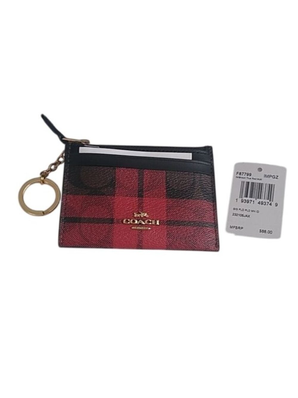 Coach F87799 Mini Skinny ID Case in Signature Canvas w/Field Plaid Print, IM/PGZ - Picture 2 of 7